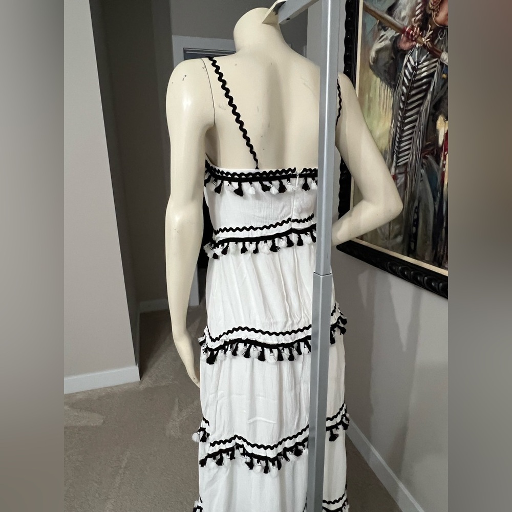 L’ATISTE Tiered White & Black Maxi Dress – Tassel Trim | Size XS - Picture 12 of 13